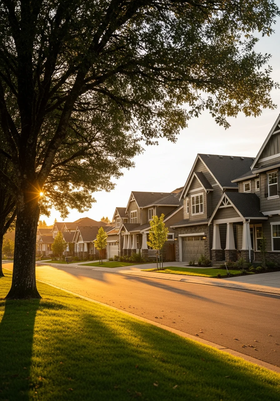 A Happy Valley street showing newer homes and community development typical of southeast Clackamas County.