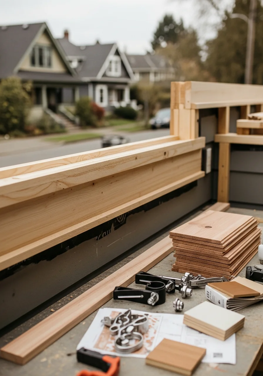 A close-up of a Portland home renovation in progress, showing skilled craftsmanship and attention to neighborhood character.